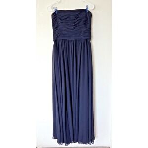 Vera Wang Formal Prom Wedding Chiffon Long Maxi Gown Dark Navy Blue Strapless 12